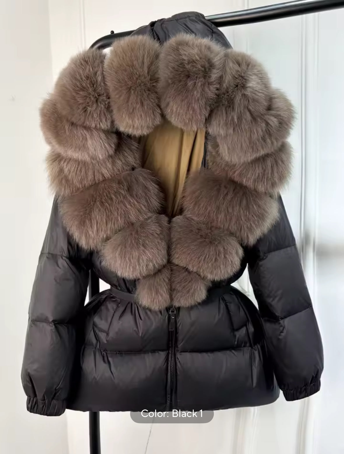 ‘velour’ fox fur puffer coat