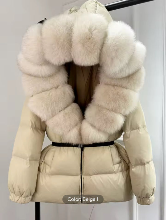 ‘velour’ fox fur puffer coat