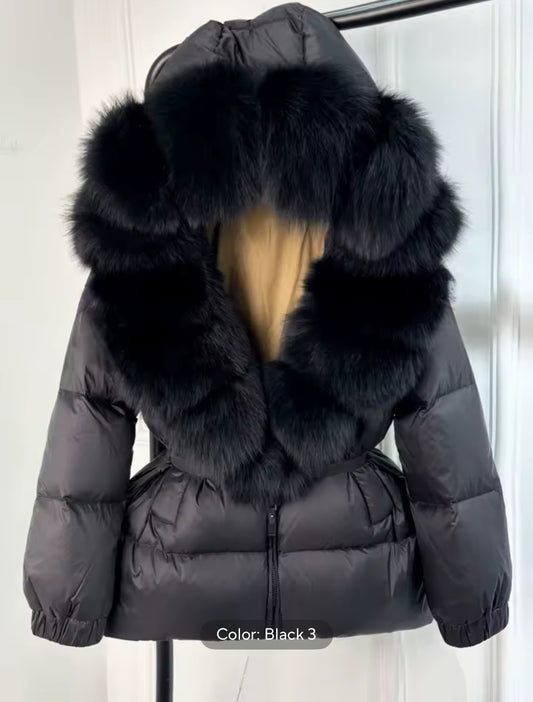 ‘velour’ fox fur puffer coat